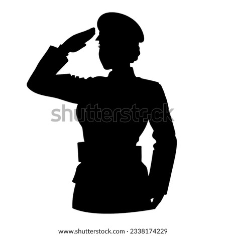 Soldier woman salute silhouette. Vector illustration