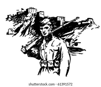 Soldier - World War II - Retro Clip Art