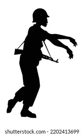 Vector de silueta zombi de soldados sobre fondo blanco, fantasma o diablo en el día de Halloween.