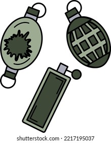 soldados municiones o bombas de color vectorial diseño de iconos, símbolo de deporte de tiro, signo de deportes extremos, disparo de cohetes e ilustración de material de trapeo, granadas de paintball Concepto