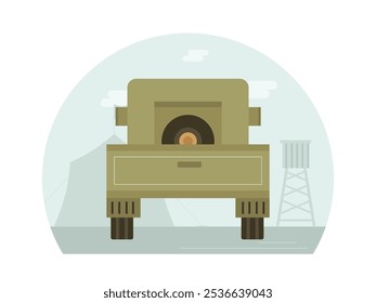 The soldiers car, heading to the enemy hideout. Character design. Vector flat illustration