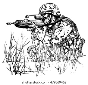 The soldier's death - hand drawn vector illustration, isolated on white
