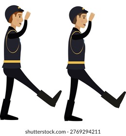Soldiers in festive uniform marching during military parade vector icon isolated on white background
