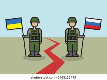 soldados con banderas, icono, ilustración vectorial