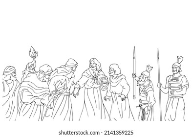 Soldiers are holding Jesus, vector.