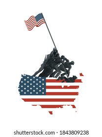 soldiers lifting united states of america flag in map vector illustration design