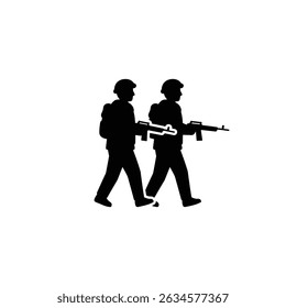 Soldiers on Patrol Silhouette: Side by Side, Military Duty, Teamwork