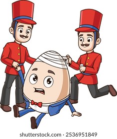 Soldiers patching humpty dumpty vector illustration