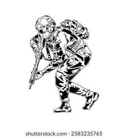 
soldier's pose image, suitable for posters, logos, t-shirt designs and others