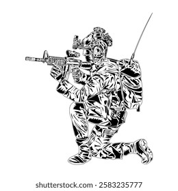 
soldier's pose image, suitable for posters, logos, t-shirt designs and others