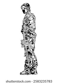 
soldier's pose image, suitable for posters, logos, t-shirt designs and others