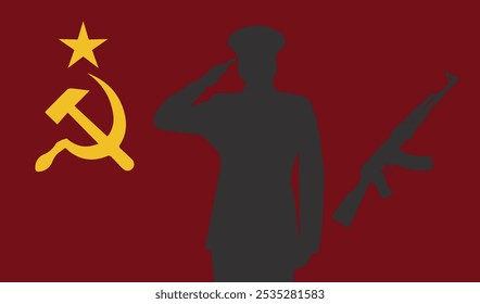 Soldiers salute the Flag of the former Russian State, Soviet Union Symbol of the Red Army