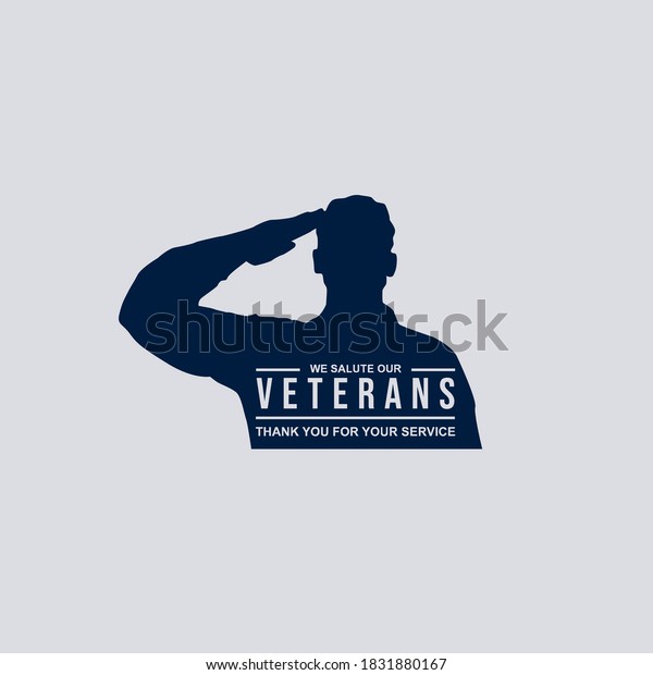 Soldier\'s silhouette giving salute with text thank you\
for veterans\' service isolated on dark background perfect for\
Veterans Day illustration\
