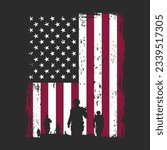 Soldiers silhouette with a grunge American flag Vector illustration