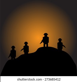 Soldiers silhouettes against a sunset vector image