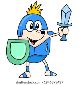 soldiers with swords and shields ready for battle. cartoon illustration sticker mascot emoticon