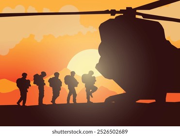 Soldados vetor, ilustração vetorial militar, fundo do exército, silhuetas dos soldados.	