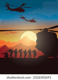 Soldiers vector, military vector illustration, Army background, soldiers silhouettes.	