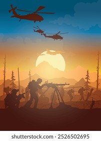 Soldiers vector, military vector illustration, Army background, soldiers silhouettes.	