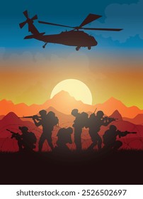 Soldiers vector, military vector illustration, Army background, soldiers silhouettes.	