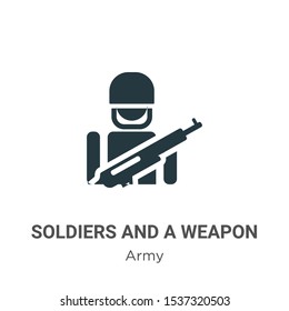 Soldiers and a weapon vector icon on white background. Flat vector soldiers and a weapon icon symbol sign from modern army collection for mobile concept and web apps design.