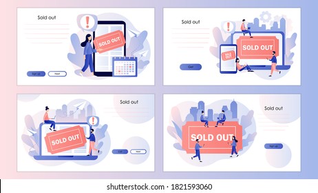 Sold-out event, sold-out crowd, no tickets available concept. Online booking system. Screen template for mobile smart phone, landing page, template, ui, web, mobile app, poster, banner, flyer. Vector 
