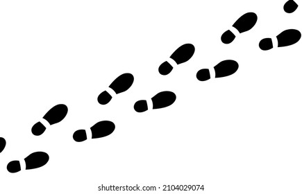 Sole prints. Template of trodden trail, walking route. Black icons. Foot of a human foot in shoes, boots. Vector illustration.