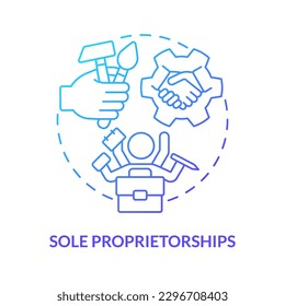 Sole proprietorships blue gradient concept icon. Privately owned small and medium size business abstract idea thin line illustration. Isolated outline drawing. Myriad Pro-Bold font used