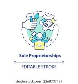 Sole proprietorships concept icon. Privately owned small and medium size business abstract idea thin line illustration. Isolated outline drawing. Editable stroke. Arial, Myriad Pro-Bold fonts used