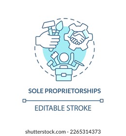 Sole proprietorships turquoise concept icon. Private small and medium business abstract idea thin line illustration. Isolated outline drawing. Editable stroke. Arial, Myriad Pro-Bold fonts used