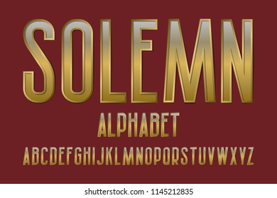 Solemn alphabet. Golden font. Isolated english alphabet.