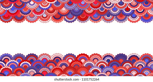 Solemn american flag ribbons bunting decoration. Patriotic USA red blue white background. Bright pattern in american colors, memorial or Independence Day striped frame vector background.