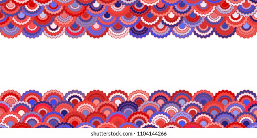 Solemn american flag ribbons bunting decoration. Patriotic USA red blue white background. Bright pattern in american colors, 4th July Independence Day ribbons decor background.