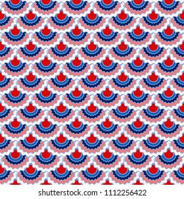 Solemn american flag ribbons bunting decoration. Patriotic USA red blue white background. Seamless pattern in american colors, 4th July Independence Day striped decor background. Fabric pattern.