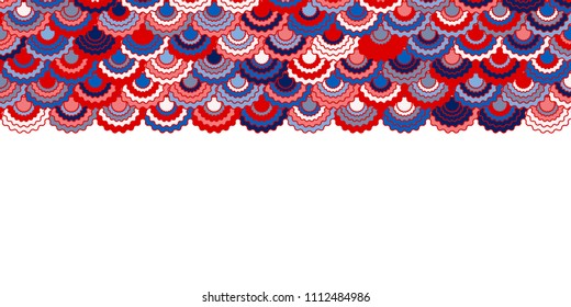 Solemn american flag ribbons bunting decoration. Patriotic USA red blue white background. Bright pattern in american colors, memorial or Independence Day striped border vector background.
