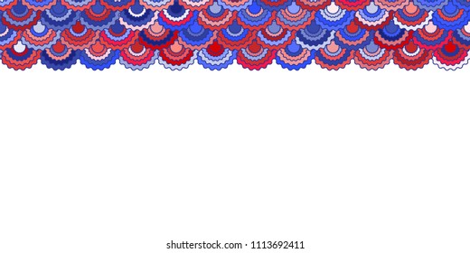 Solemn american flag ribbons bunting decoration. Patriotic USA red blue white background. Bright pattern in american colors, 4th July Independence Day striped border horizontal vector background