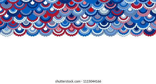 Solemn american flag ribbons bunting decoration. Patriotic USA red blue white background. Bright pattern in american colors, 4th July Independence Day striped border vector background.