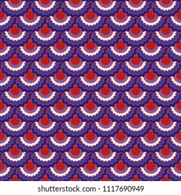 Solemn american flag ribbons bunting decoration. Patriotic USA red blue white background. Seamless pattern in american colors, 4th July Independence Day ribbons decor background. Fabric pattern.