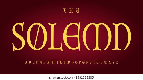 Solemn Gothic alphabet, mystical calligraphic versals letters, religious medieval font for vintage Christmas logo, All Saints Day headline, middle ages dramatic typography. Vector typeset.