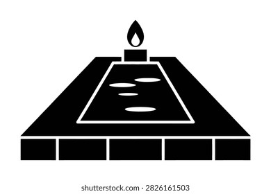 Solemn memorial fountain with single flame and flowing water, commemorating loss and remembrance. Reflective tribute for quiet contemplation and respectful ceremonies.