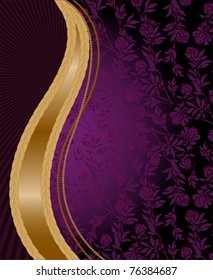 solemn purple floral background with vertical golden wave