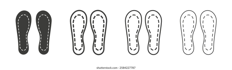 Soles icons set. Liner outlined and flat black color