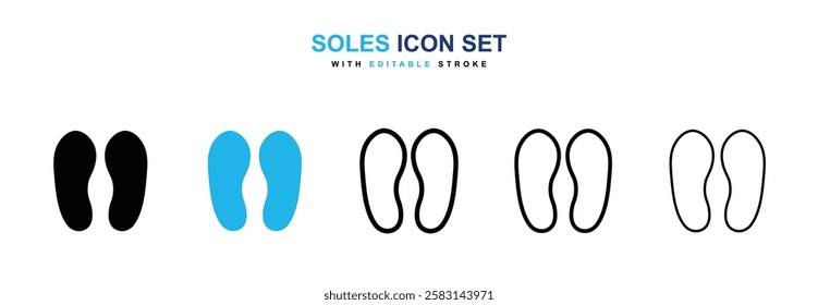 Soles icons vector collection in black and blue colors on white background