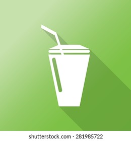 solf drink cup of big volume for beverages with straw icon with long shadow.