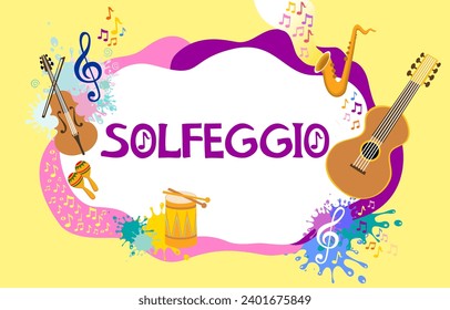 Solfeggio. Musical template. Horizontal musical frame. Online music tuition. Classical education.  Remote learning from home. Elementary school or kindergarten kids musical education. vector