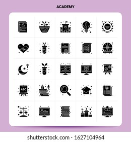 Solid 25 Academy Icon set. Vector Glyph Style Design Black Icons Set. Web and Mobile Business ideas design Vector Illustration.