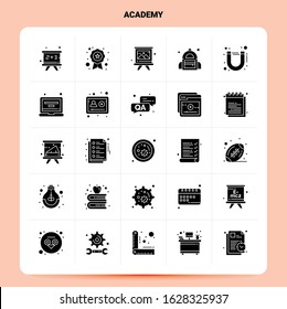 Solid 25 Academy Icon set. Vector Glyph Style Design Black Icons Set. Web and Mobile Business ideas design Vector Illustration.