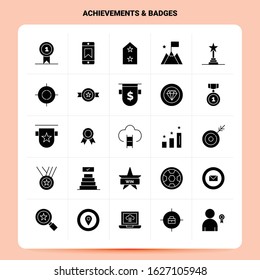 Solid 25 Achievements & Badges Icon set. Vector Glyph Style Design Black Icons Set. Web and Mobile Business ideas design Vector Illustration.