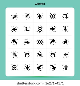 Solid 25 Arrows Icon set. Vector Glyph Style Design Black Icons Set. Web and Mobile Business ideas design Vector Illustration.