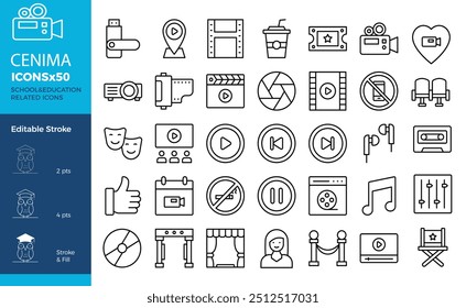 Solid 25 Cinema Icon set. Vector Glyph Style Design Black Icons Set. Web and Mobile Business ideas design Vector Illustration.